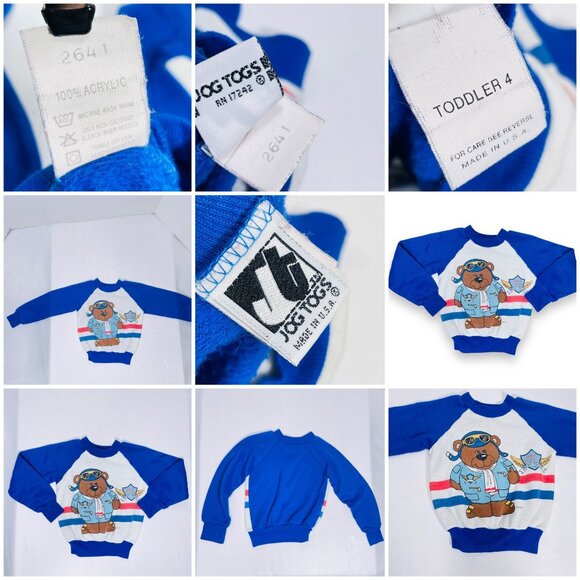 Vintage 1980s Toddler Aviator Pilot Teddy Bear Sweatshirt Sweater Shirt 3T - Picture 8 of 11